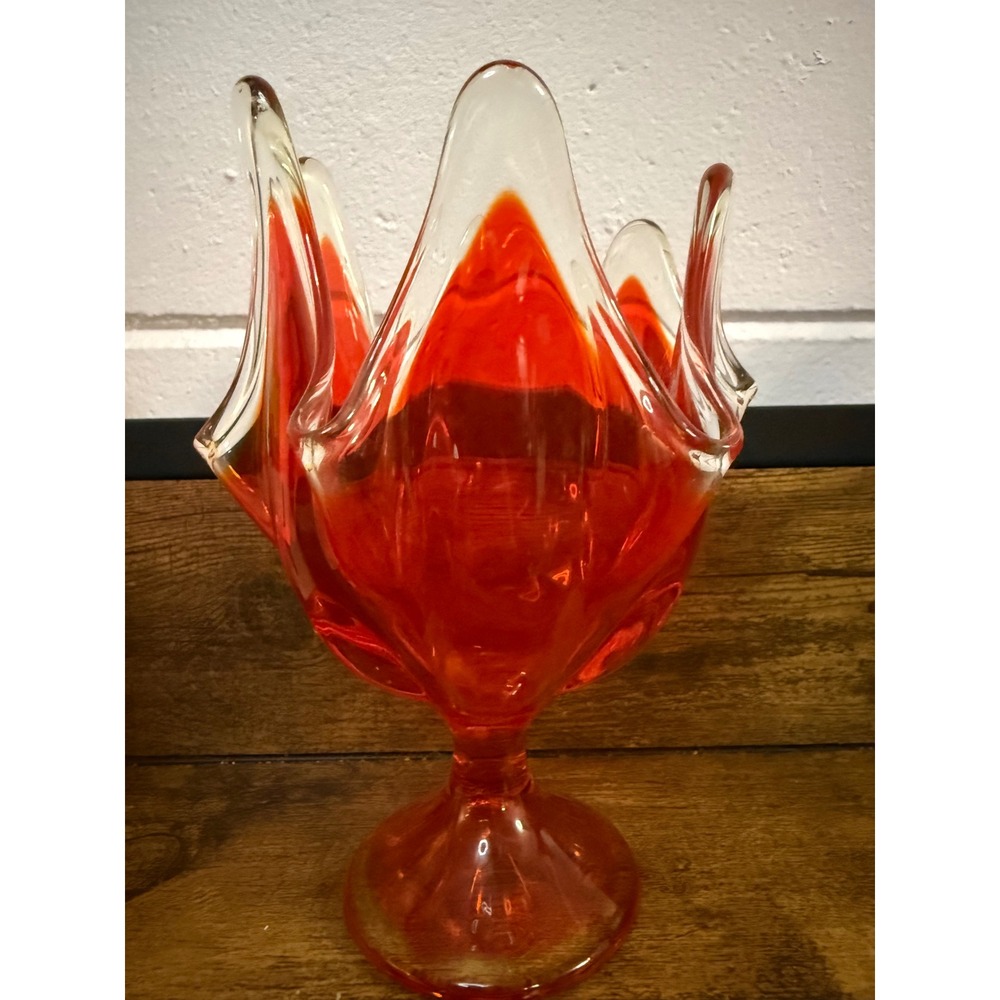Viking Glass Epic Persimmon Orange Swung Pedestal Candy Dish Mid Century Modern